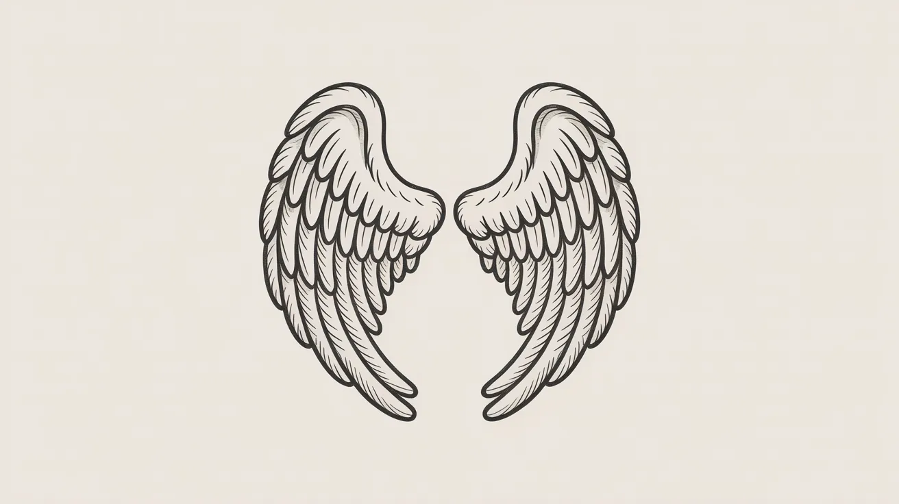 Folded angel wings drawn close together in a soft and simple pencil sketch style.