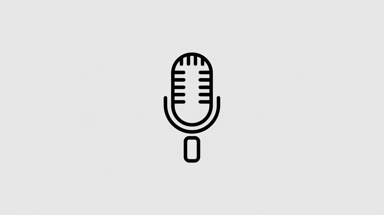 Simple black line icon of vintage microphone with sound holes on clean light gray backdrop.