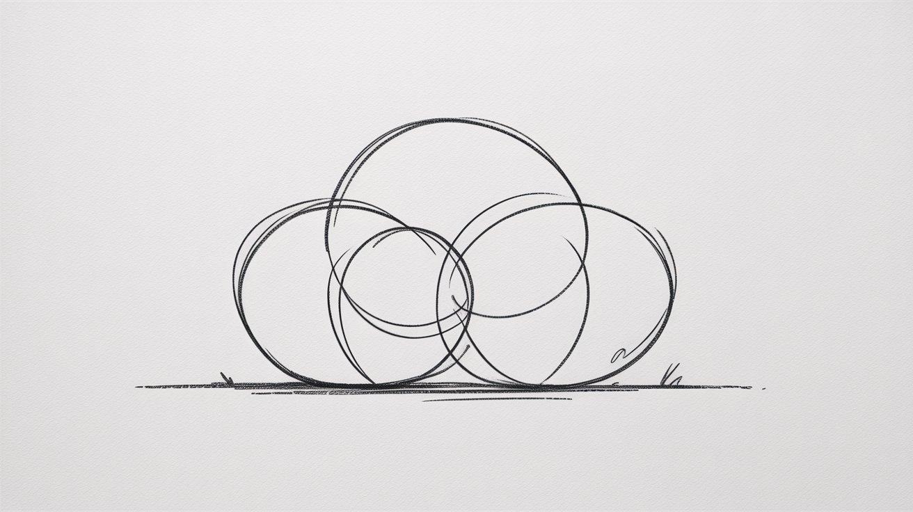 Beginner-friendly bush drawing showing construction with overlapping circles.