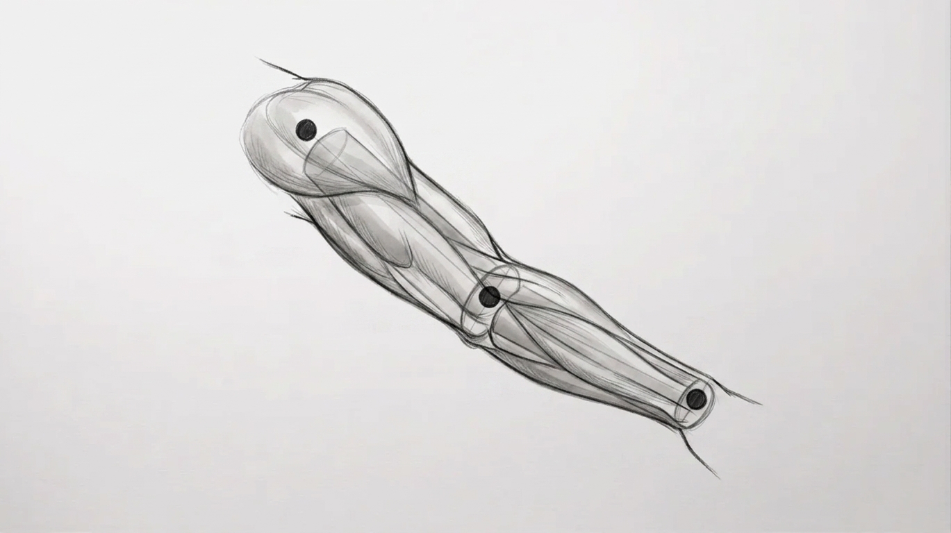 Arm muscles layered over basic forms showing biceps triceps and deltoid in soft shapes