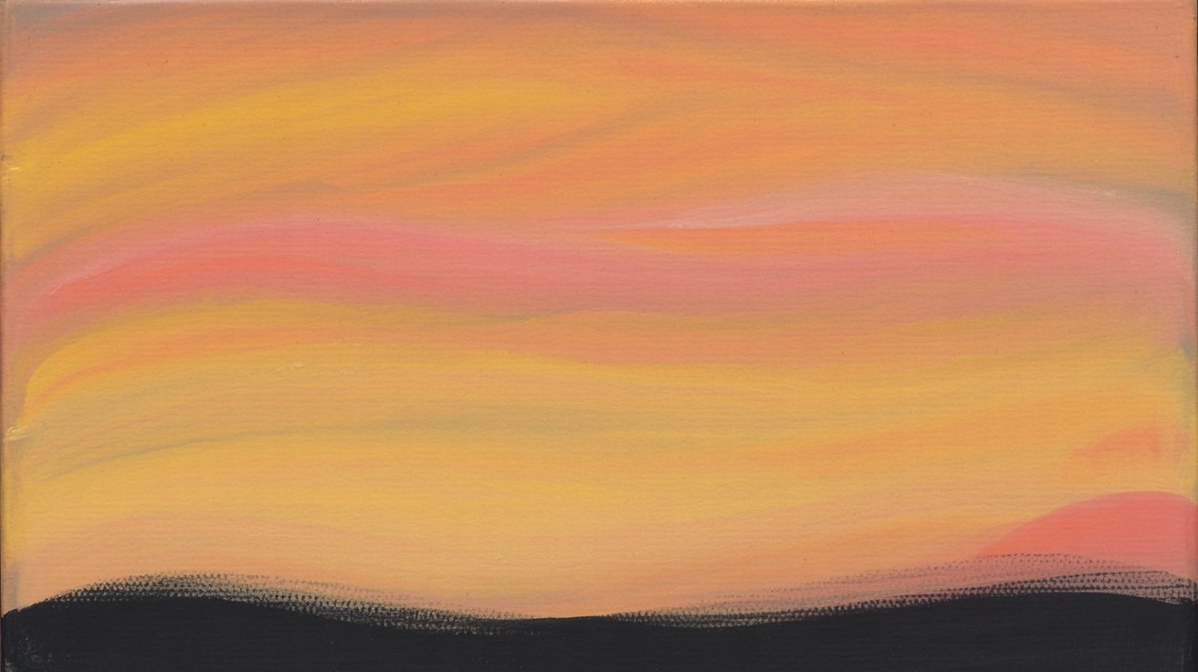 A painting of Sunset Sky with Warm Tones using pink, orange, yellow tones.