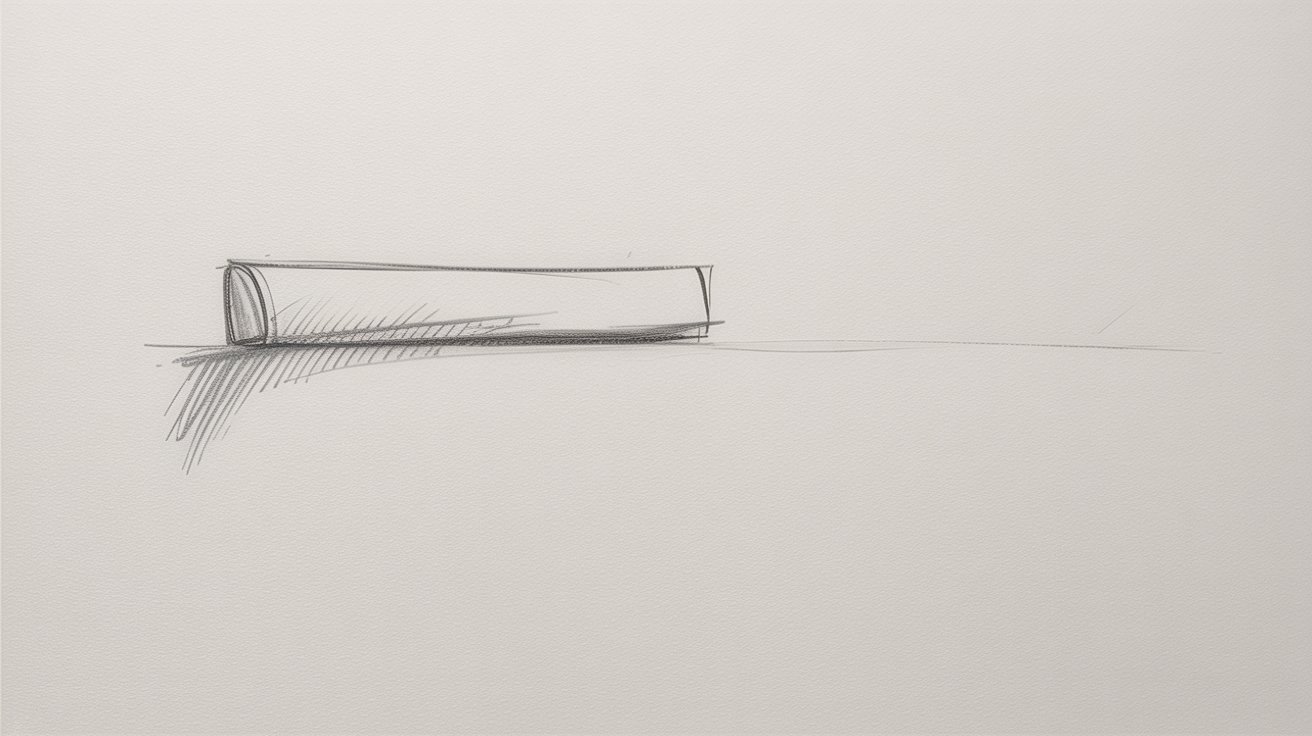 Pencil sketch of a horizontal cylinder with light shading and shadow.