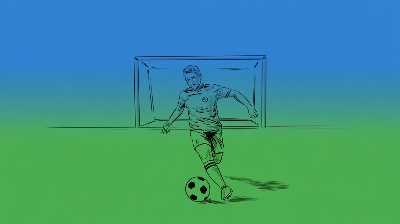 Finished colorful soccer drawing field player ball goal shadows highlights final illustration artwork