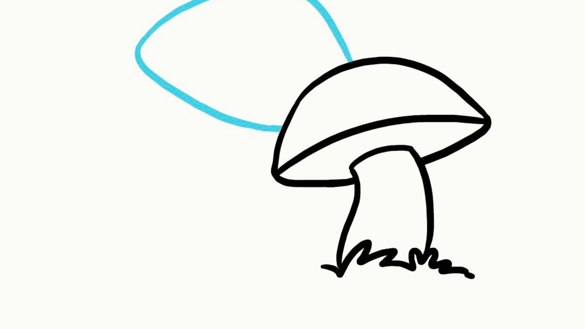 Minimalist line drawing of a plain mushroom with a smooth cap and stem.