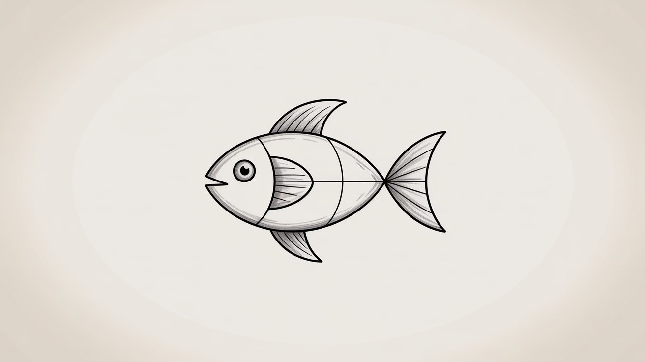 Fish drawn with ovals, triangles, and circles. Use simple shapes to create fun animal sketches.