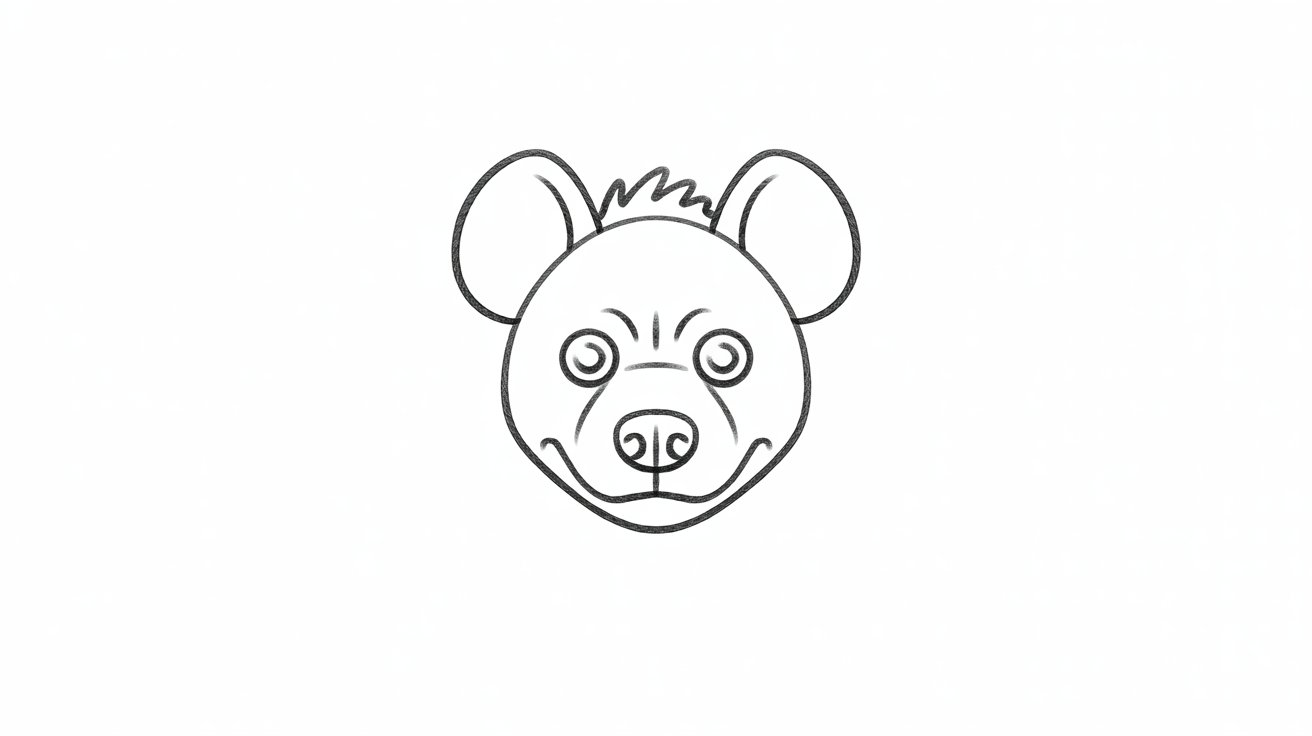 Hyena face sketch showing eyes nose and mouth in simple beginner drawing style