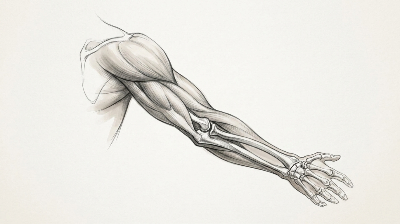 Refined arm drawing with clean lines detailed elbow wrist and balanced final shading
