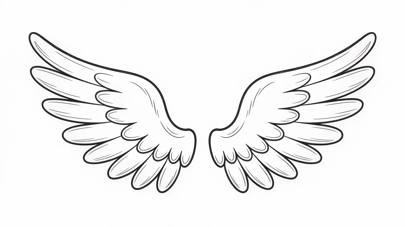 Symmetrical open angel wings drawn evenly on both sides in a basic pencil sketch.