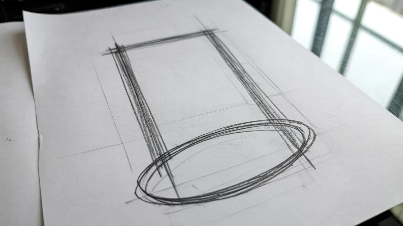 Pencil sketch showing rectangle with oval base shape forming simple candle structure