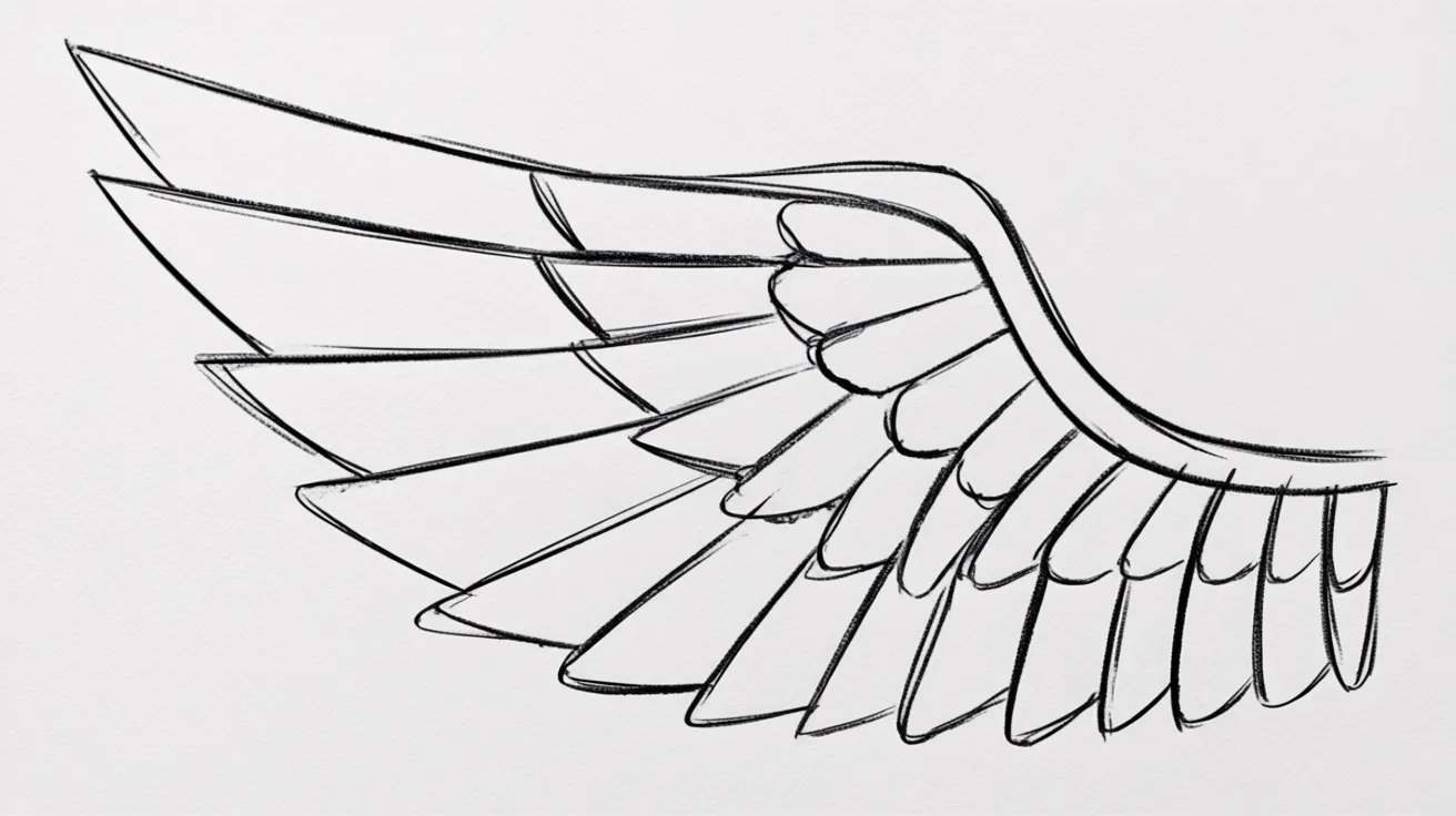 Geometric angel wings drawn using simple shapes and straight lines in a clean sketch style.