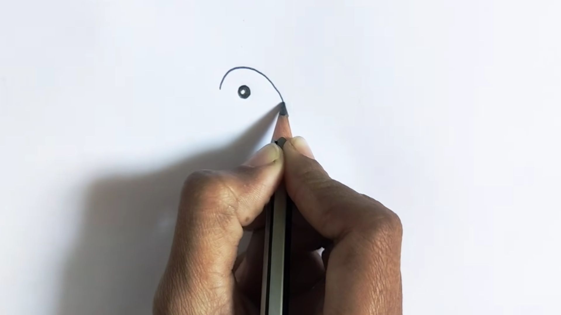 "A person sketches a bird using a pencil on a blank sheet of paper."