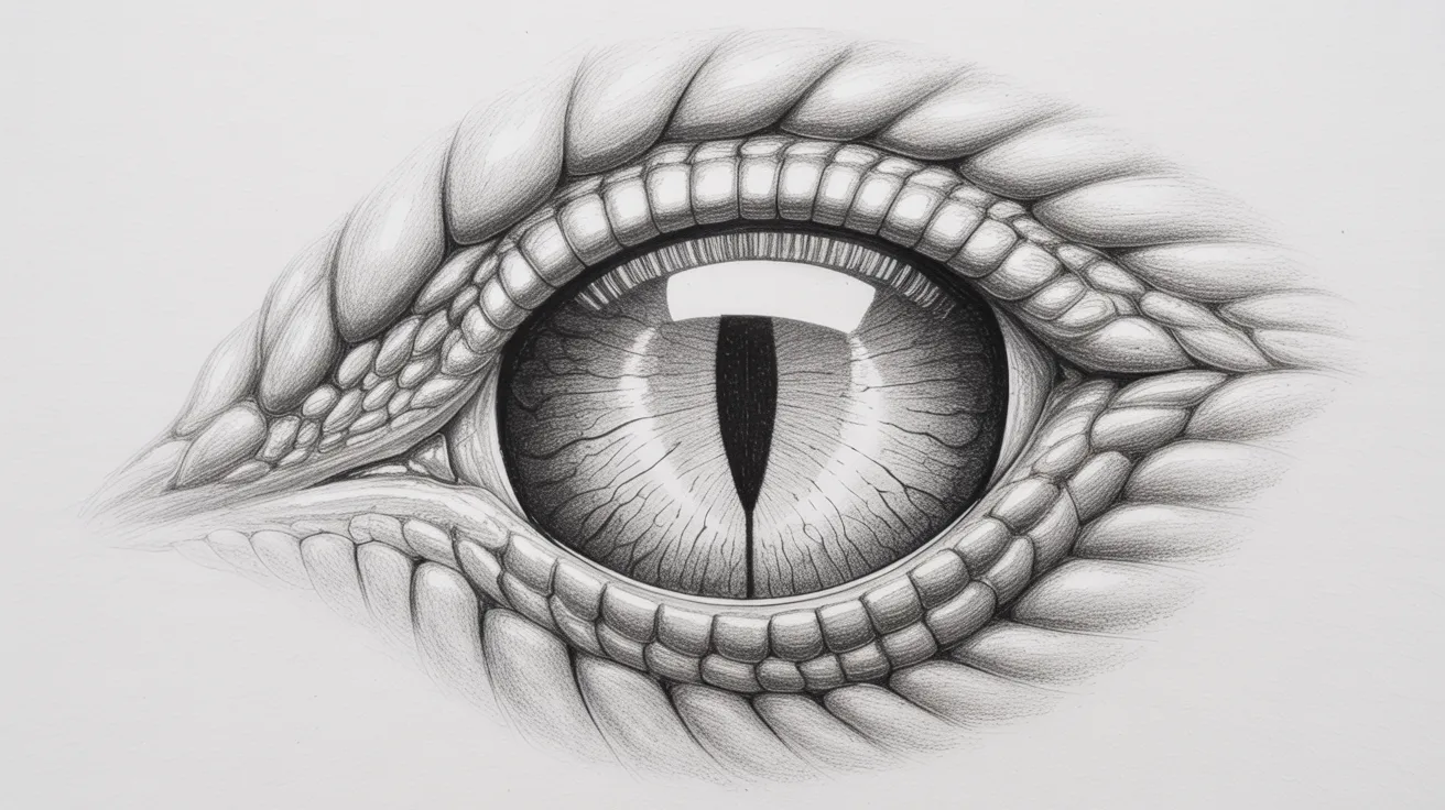 Finished dragon eye pencil drawing with matte shading and no highlights