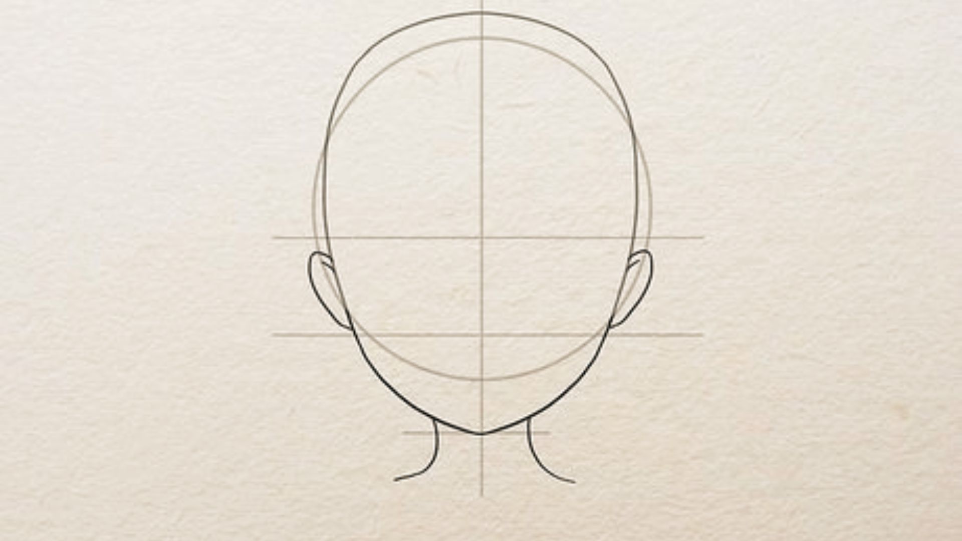 Oval and cross guidelines form a head base. Start with simple shapes to draw faces easily.