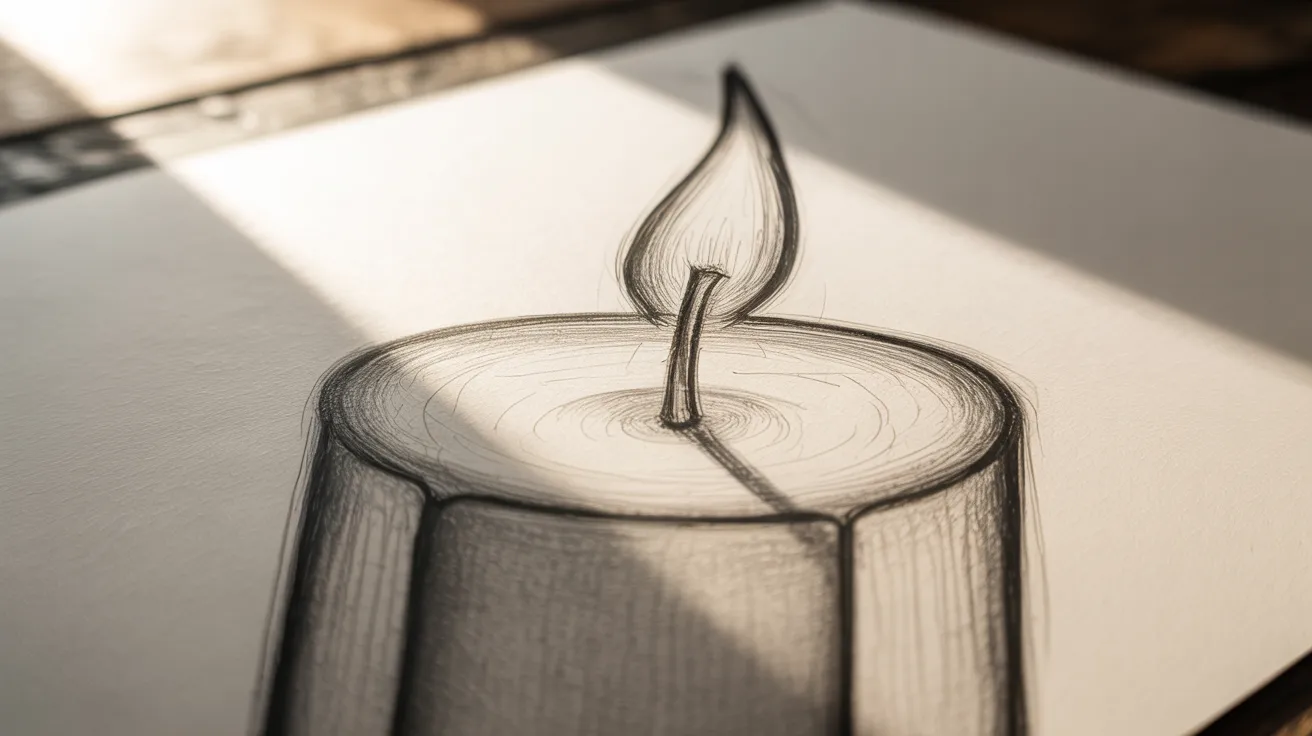 Candle drawing step showing thin wick drawn at top center of candle