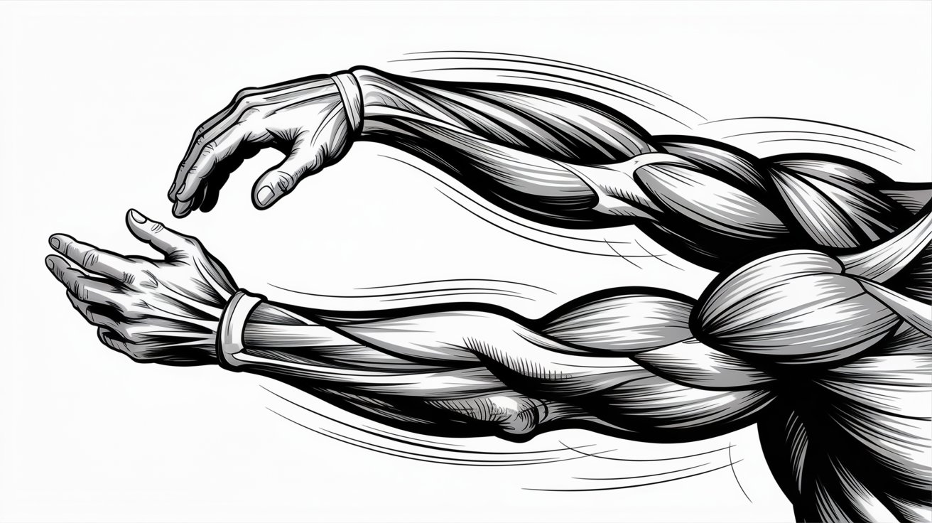 Dynamic arm movement showing twist bend stretch and compression with realistic anatomy and motion