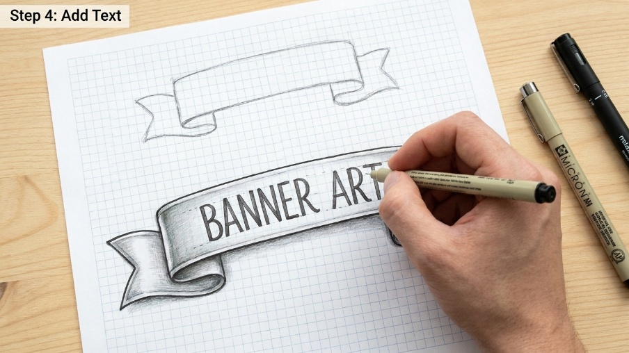 Banner with centered handwritten lettering added inside the decorative shape.