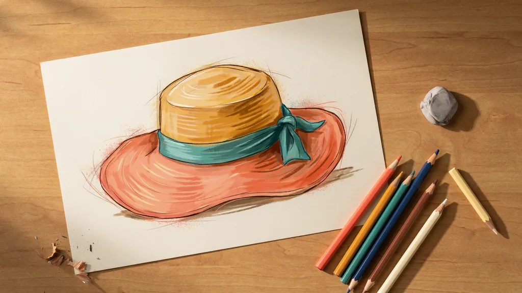 Coloring a hat drawing with shading and vibrant colors for a finished look