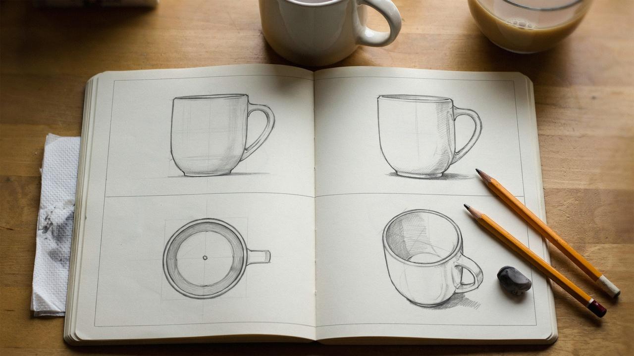 Drawing the same object from multiple viewing angles.