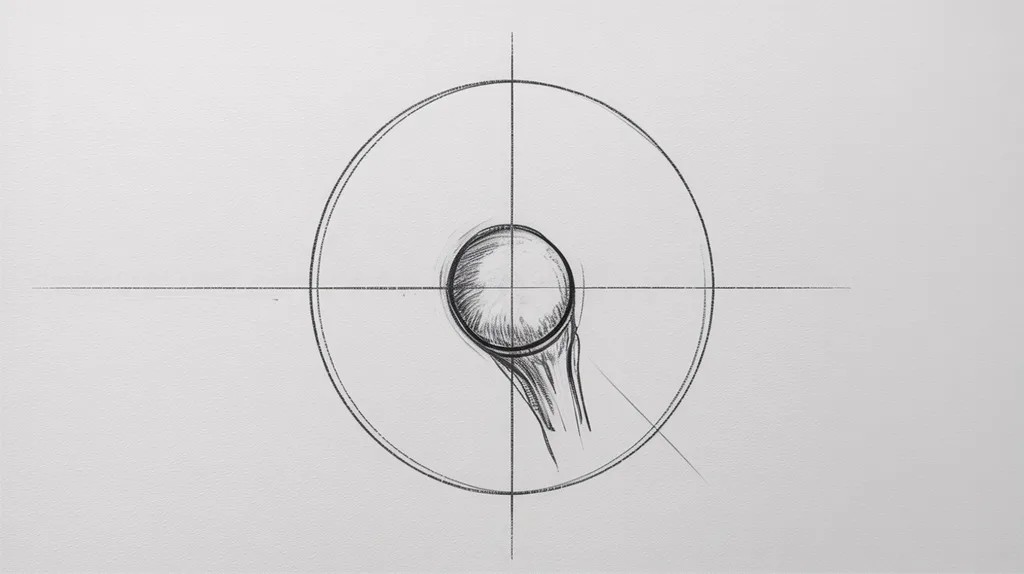 Basic guideline circle and petal placement lines for a daffodil drawing.
