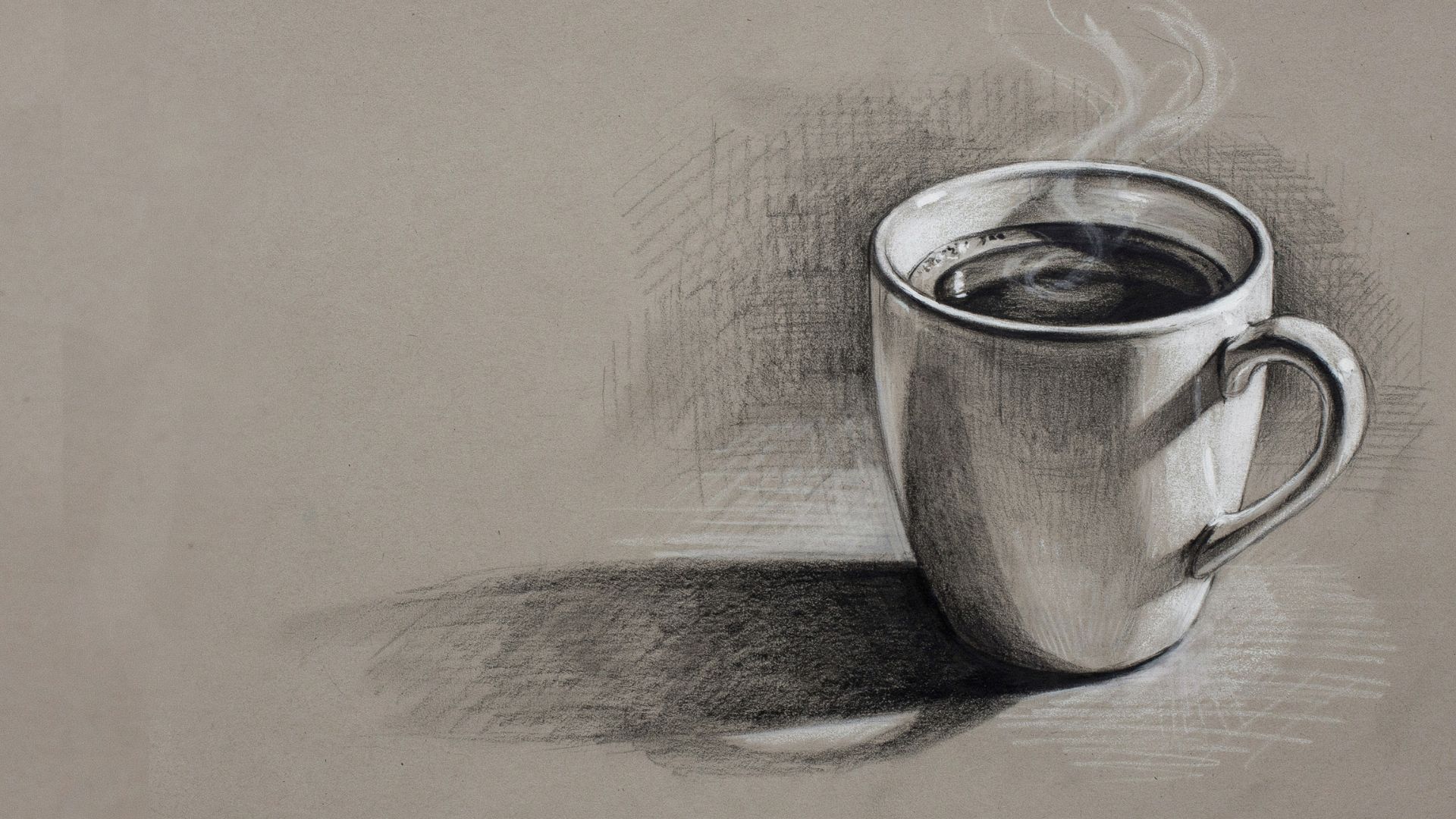 Coffee cup drawing with strong contrast and realistic depth.