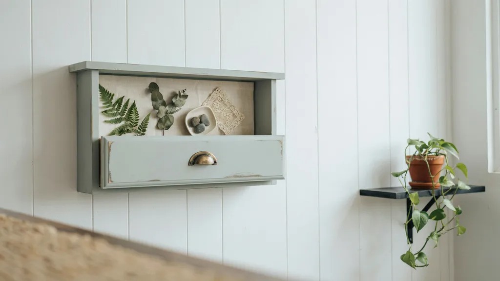 The upcycled drawer transformed into a shadow box.
