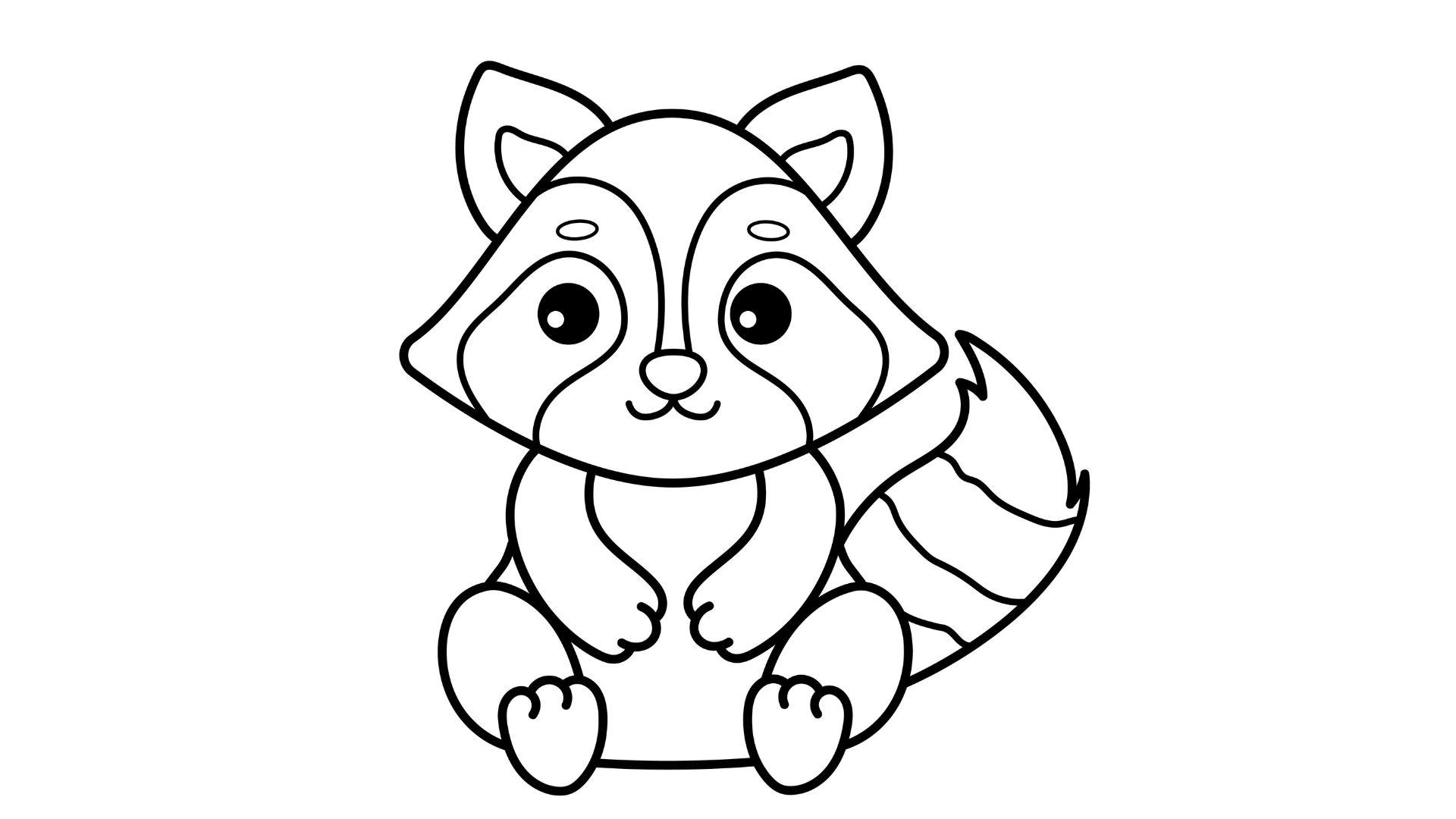 Raccoon legs and paws being drawn in a simple balanced pose.