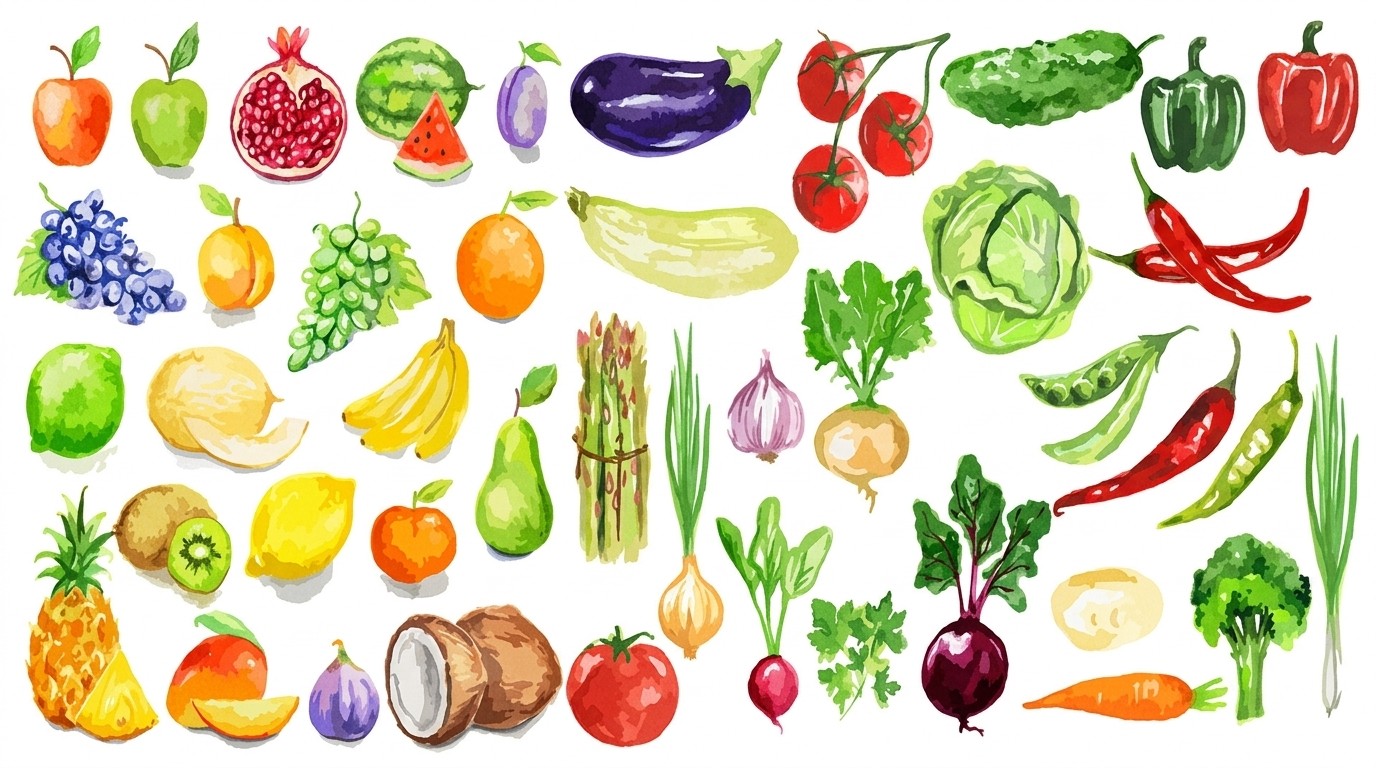 fruits and vegetables drawing.