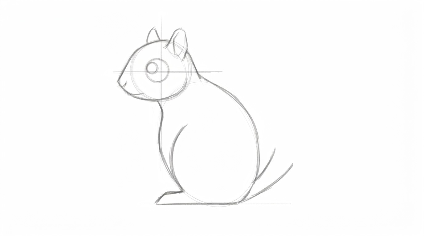 A squirrel sketch showing head shape with small pointed ears added.