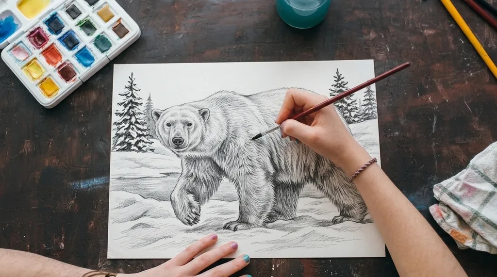 Realistic polar bear standing in the Arctic showcasing expressive features and detailed fur.