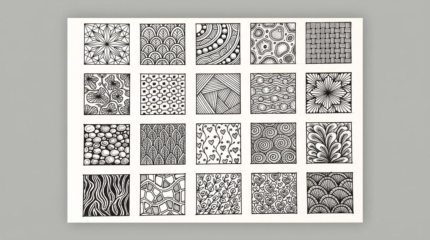 picture showing different zentangle patterns.