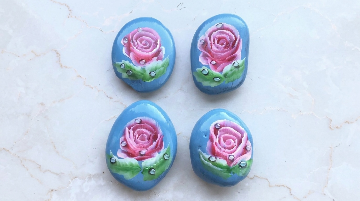 rose painted rocks.