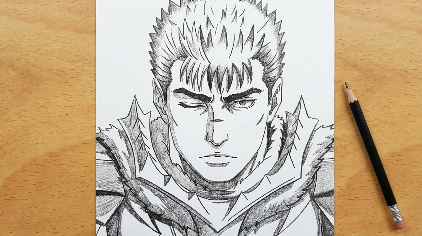 Sketch anime character guts.