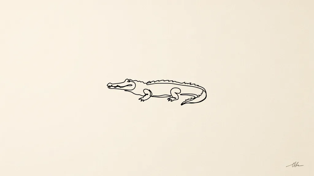 Minimalist line art drawing of an alligator in a modern style.