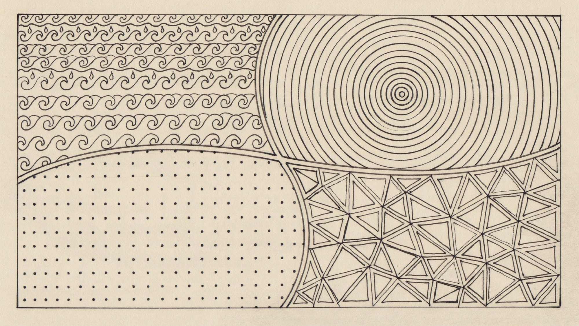 Zentangle artwork combining multiple simple patterns.
