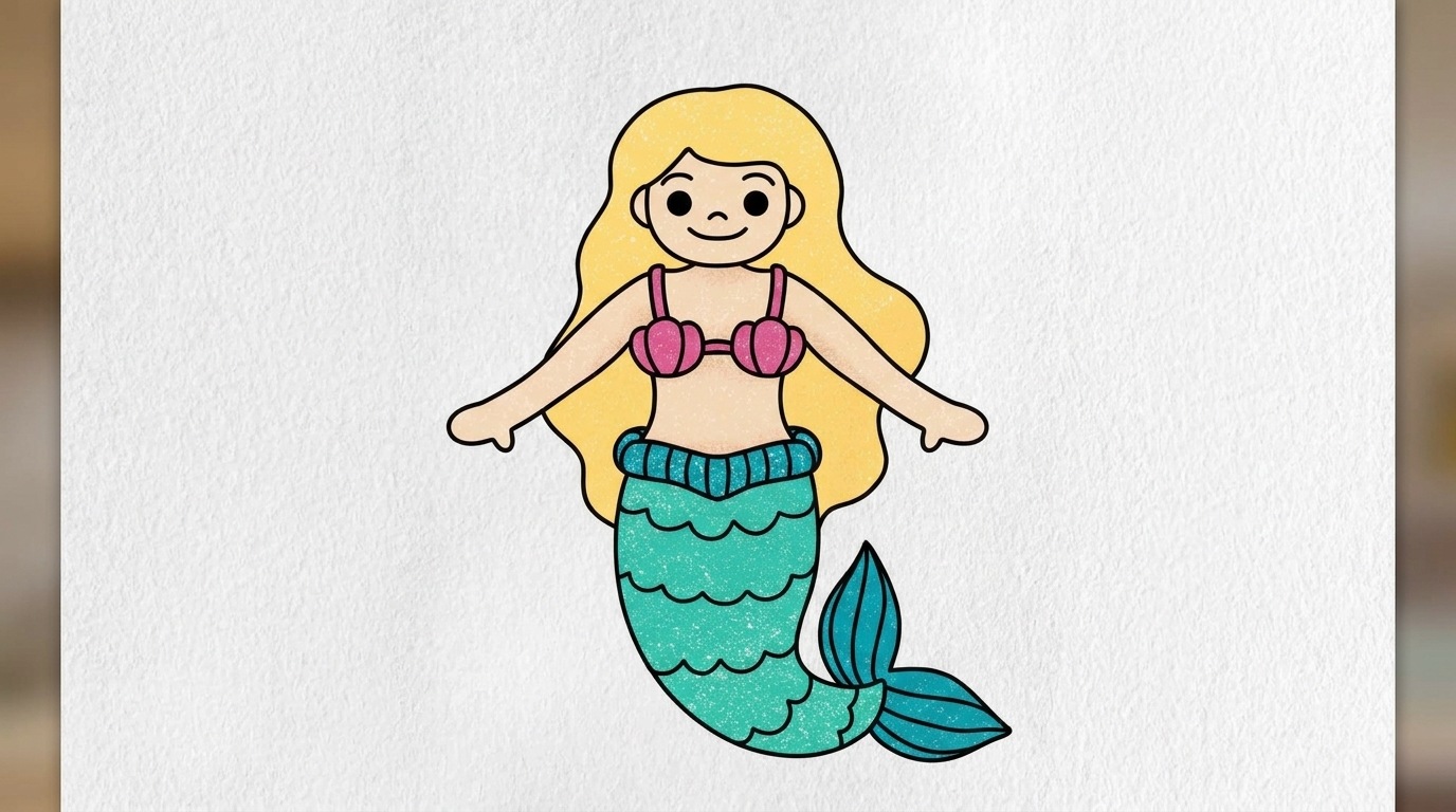 beginner-friendly mermaid drawing.