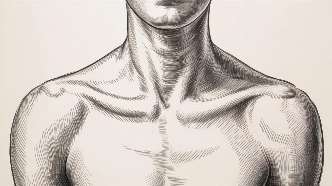 Renaissance anatomical sketch of male neck and shoulders highlighting muscles, structure, and realistic shading in classical drawing style.