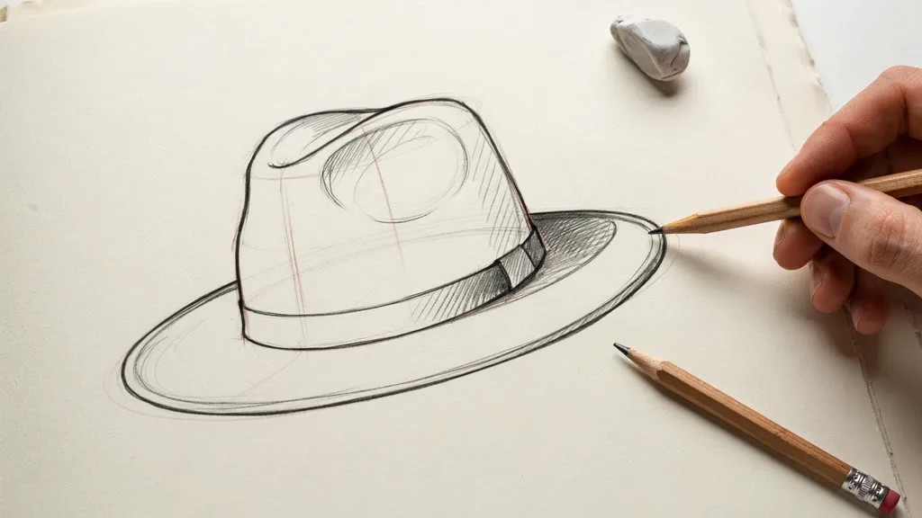 Refining hat drawing outlines with smooth curves and clean edges