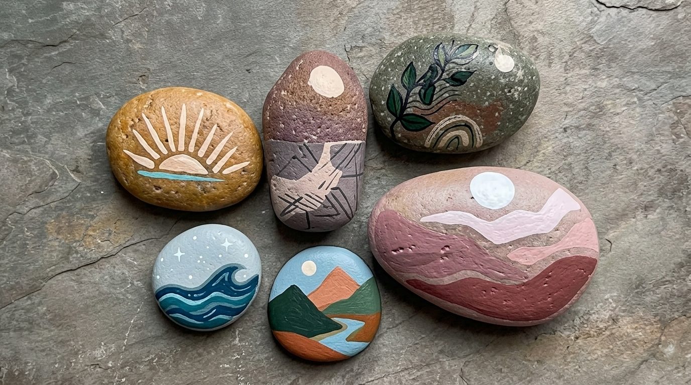 boho pattern painted rocks.