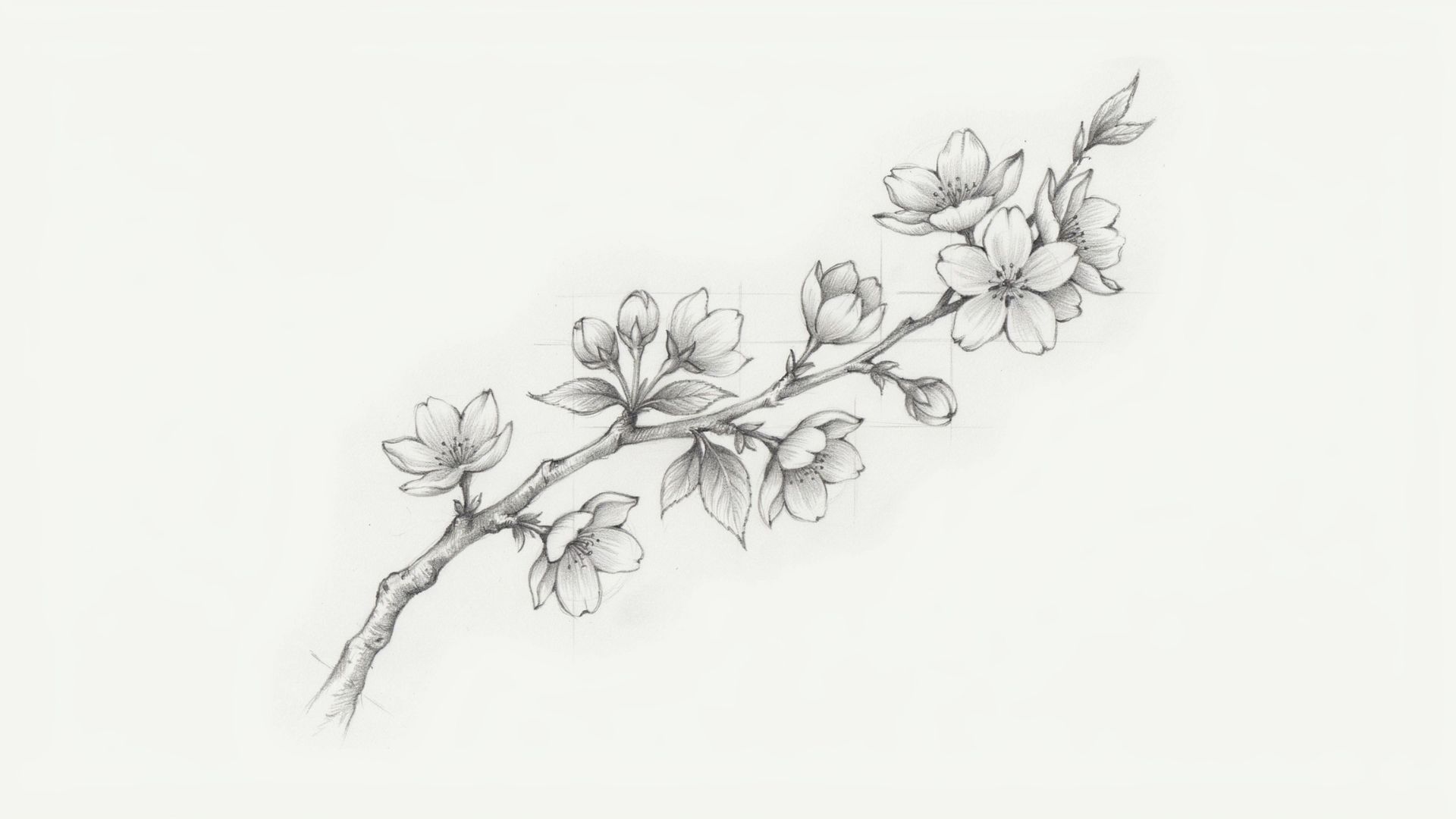 Curved cherry blossom branch sketched with a thicker base and tapered tip.