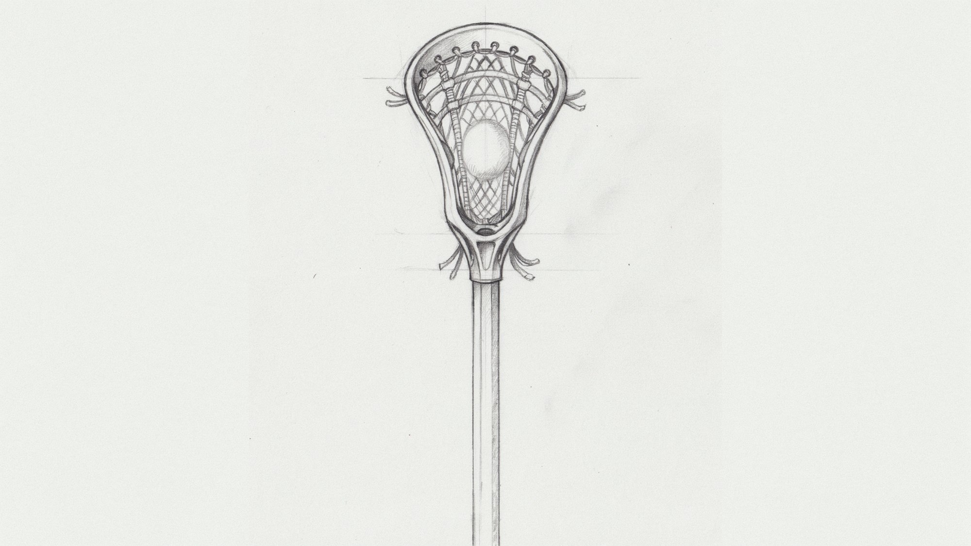 Lacrosse stick drawing with a straight shaft extending from the throat.