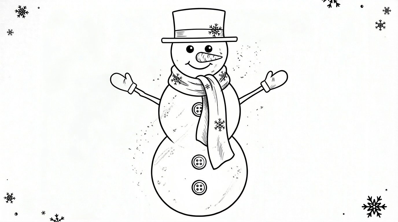 Clean inked outline of Frosty the Snowman drawing