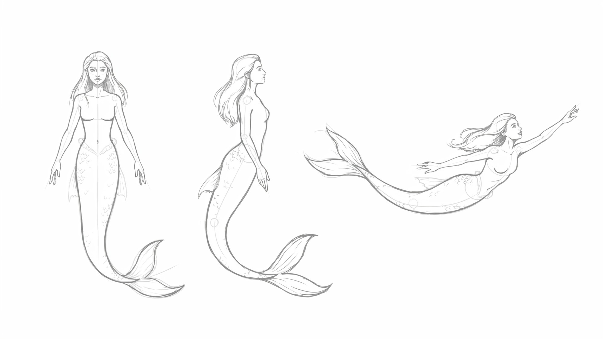 Mermaid drawing base and reference poses.