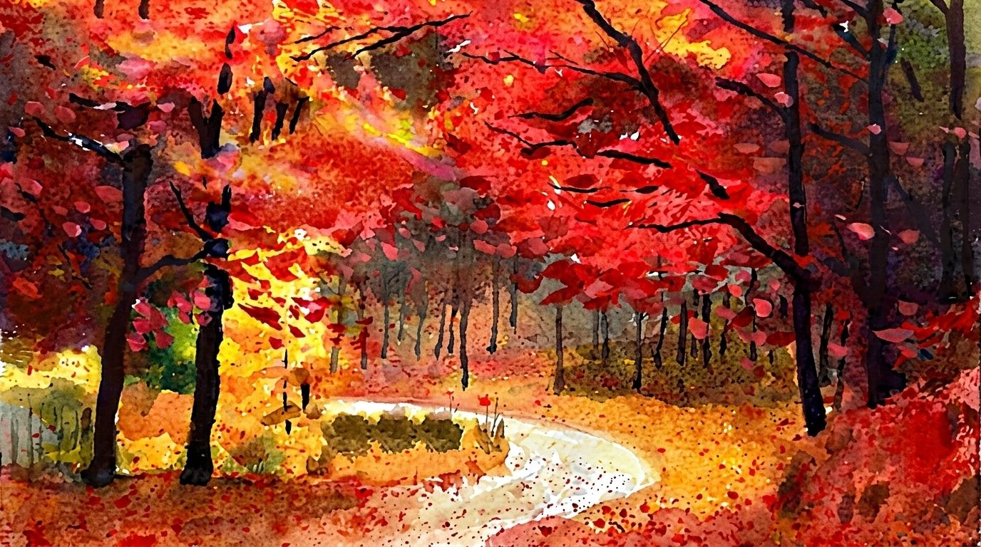 image of autumn watercolor painting.