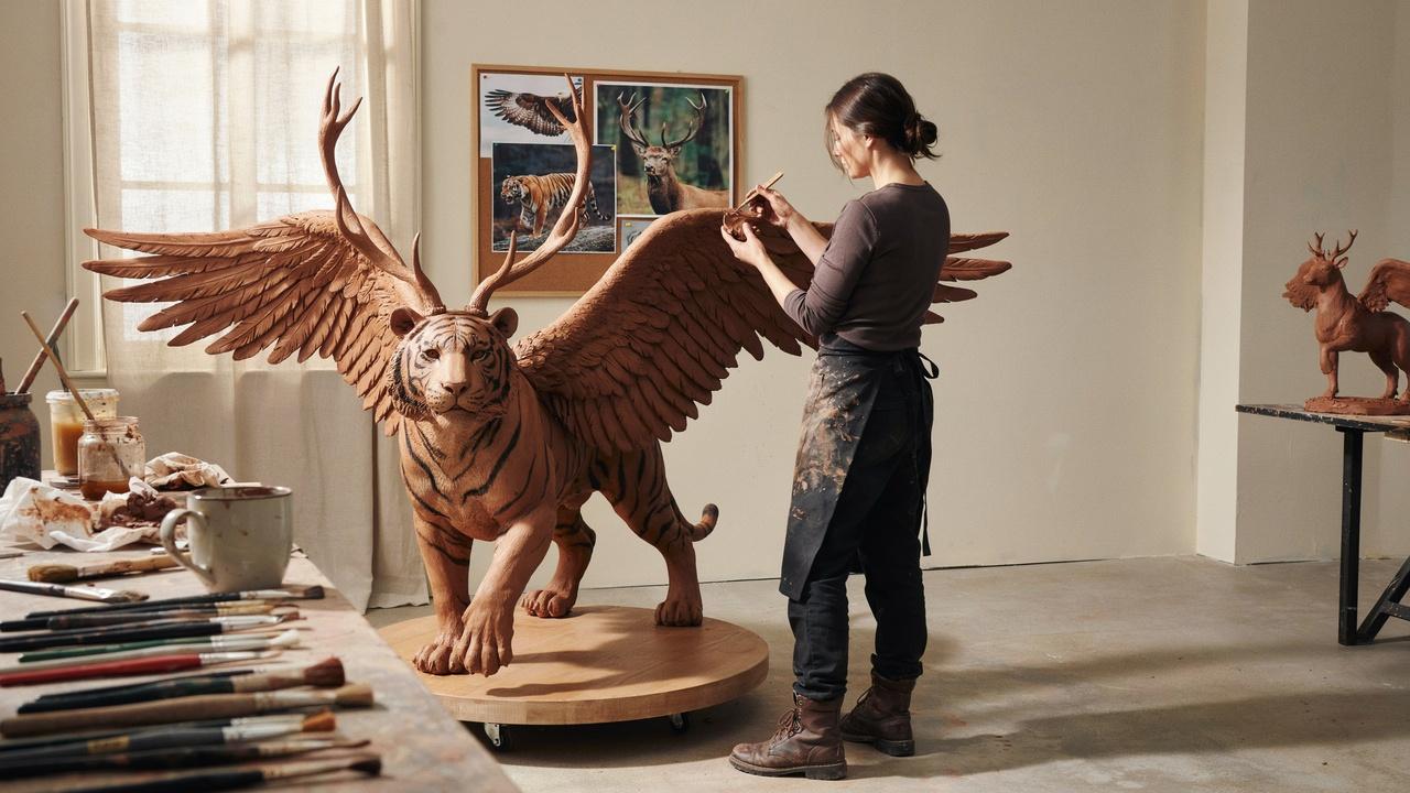 Artist combining multiple references into one original design.