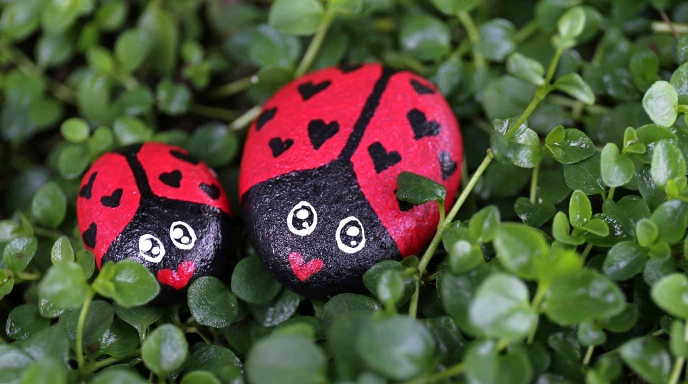 ladybug painted on the rock.