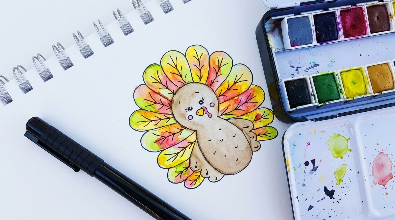 Cute baby turkey drawing with small eyes