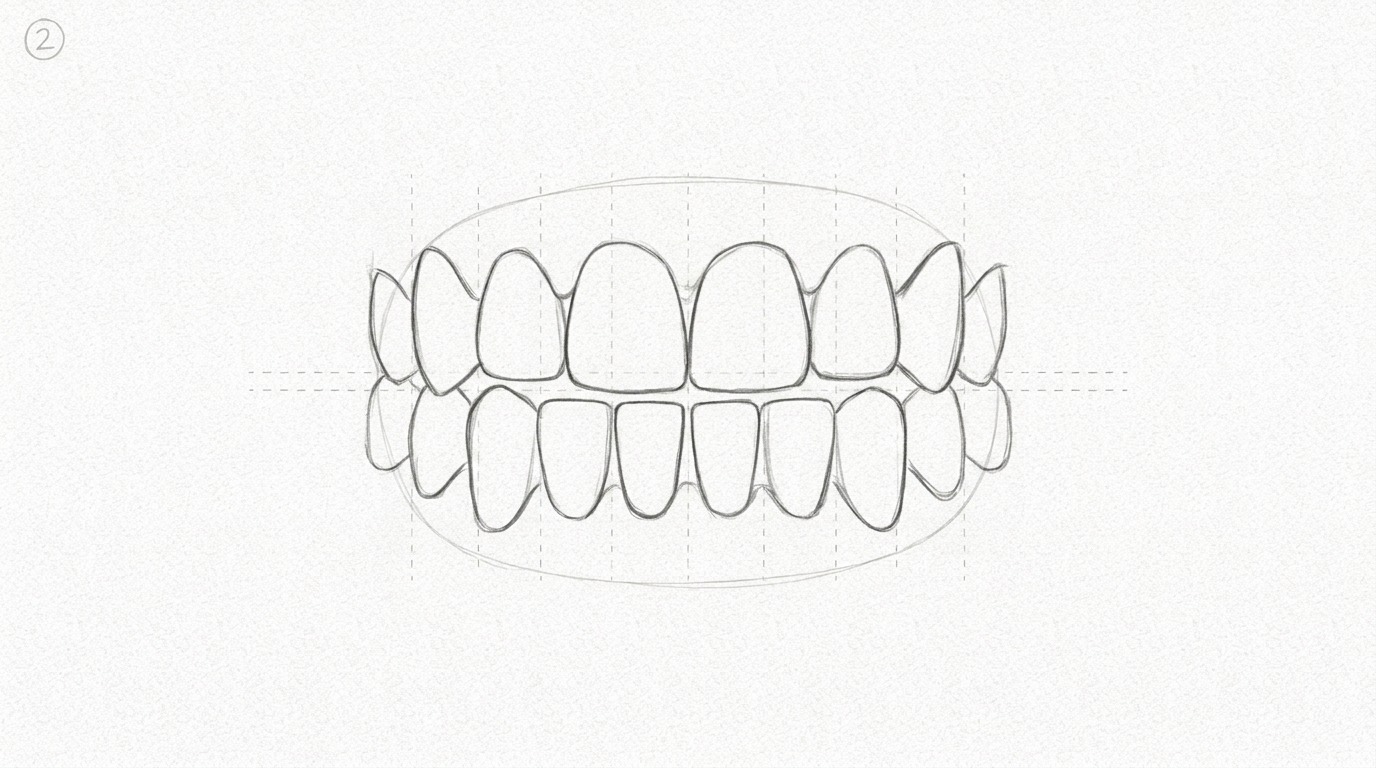 Teeth outlines refined into individual curved tooth shapes with natural spacing.