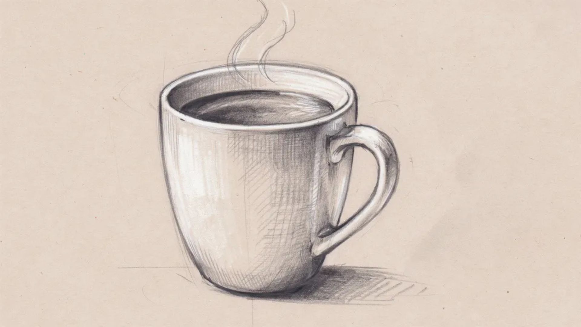 Coffee cup drawing with an even base layer of graphite shading.
