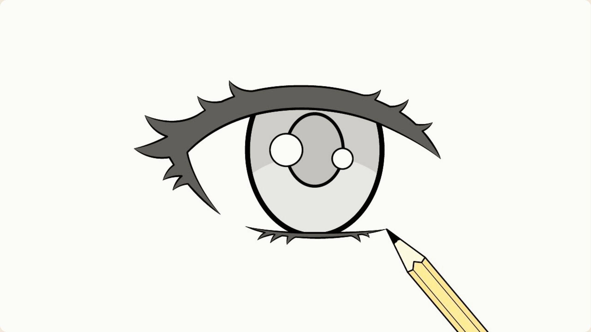Simple Anime -style eye illustration with thick, spiky eyelashes on the upper and lower lids.
