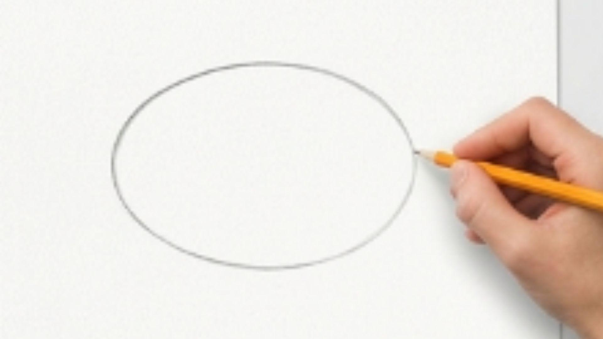 A simple beginner drawing tutorial showing a large oval shell shape for a sea turtle in a clean pencil sketch style on a white background.